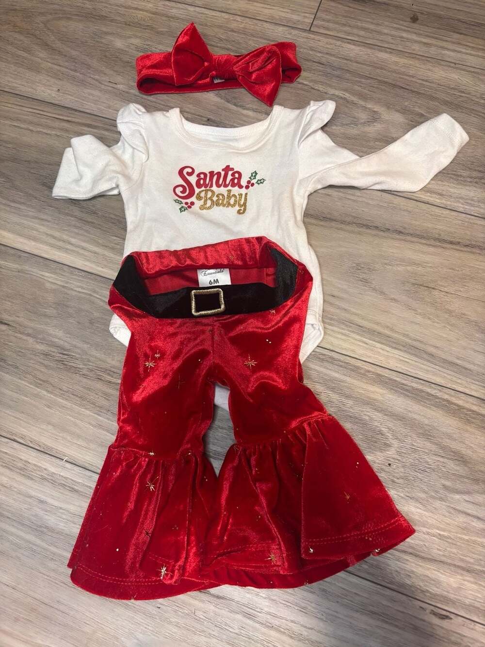 Red Velvet Bellbottom and Flutter Top Set, Santa Baby